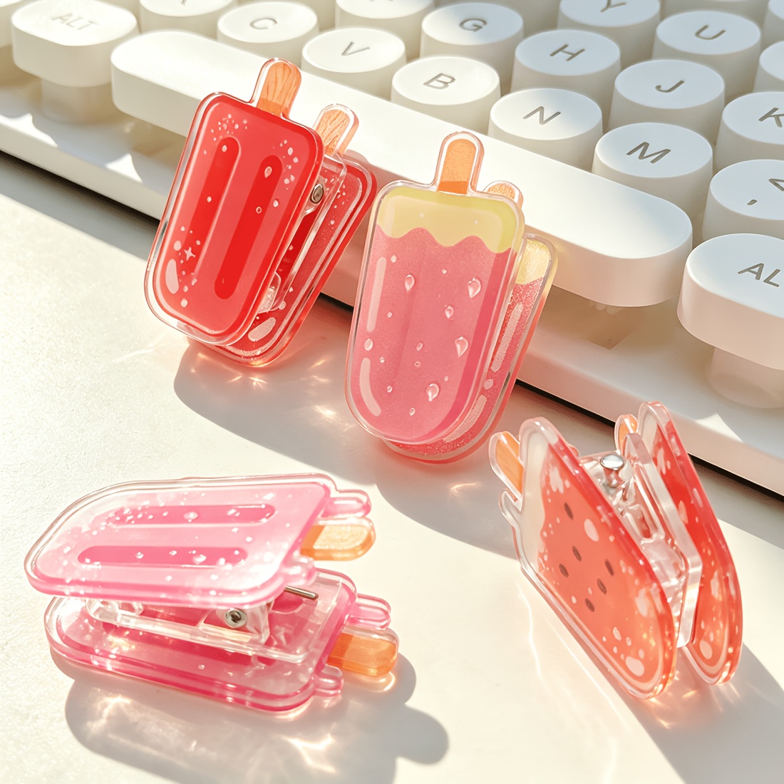 Image of 4pcs And Watermelon Shaped Multifunctional Double-sided Acrylic Clips, Colorful Folders, Creative Ledger Folders, Perfect Back-to-school Gifts, Journal Decoration Gifts