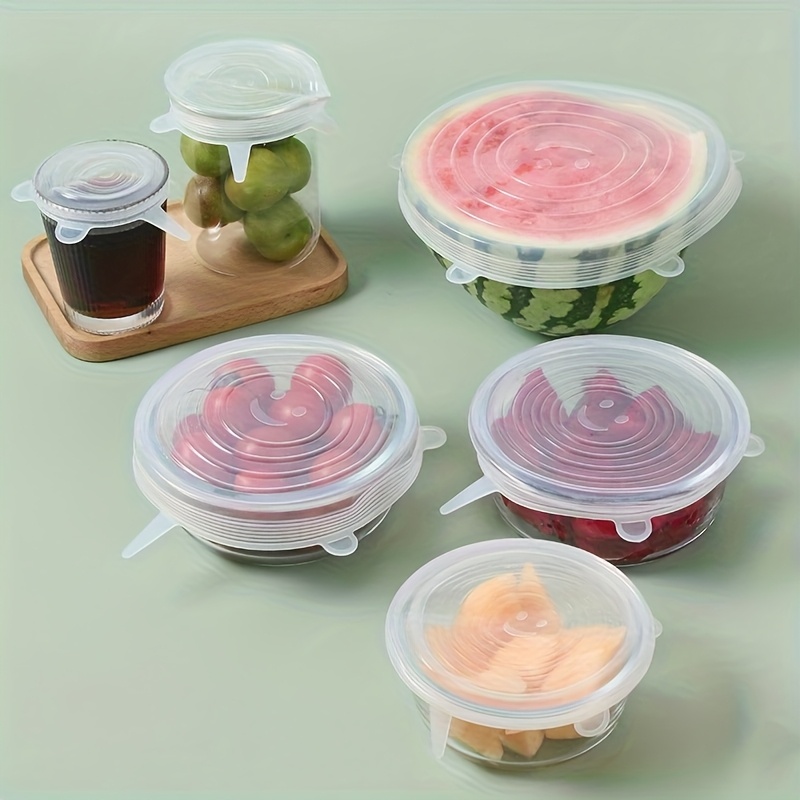 TEMU 6pcs Silicone Elastic Cover - Reusable Food Cover For Bowls, Plates, And Pots - Safe For Microwave And Refrigerator - Fruits And Vegetables - Essential For Kitchen Storage