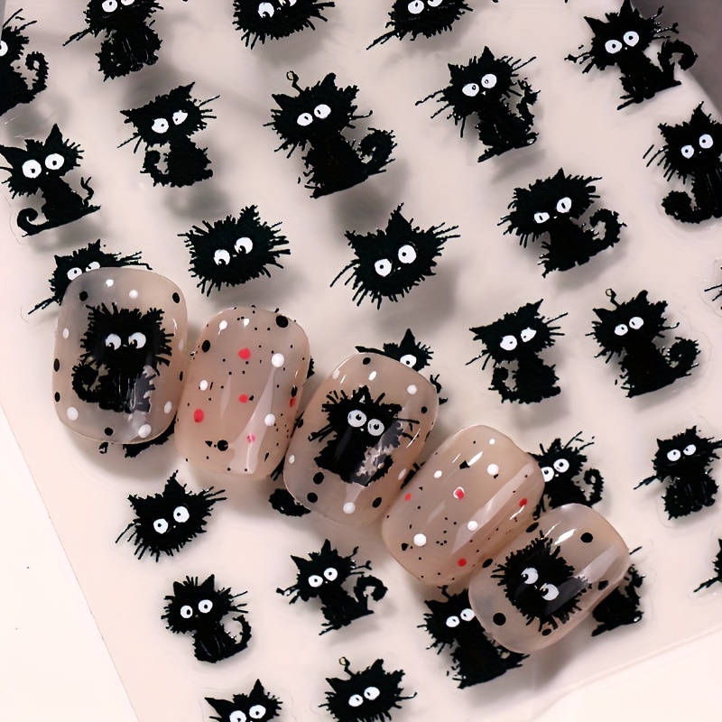 1 Cute Black Cat Nail Art Sticker With Unique Graffiti And Versatile , Cat Pattern Suitable For Diy Use By Women And