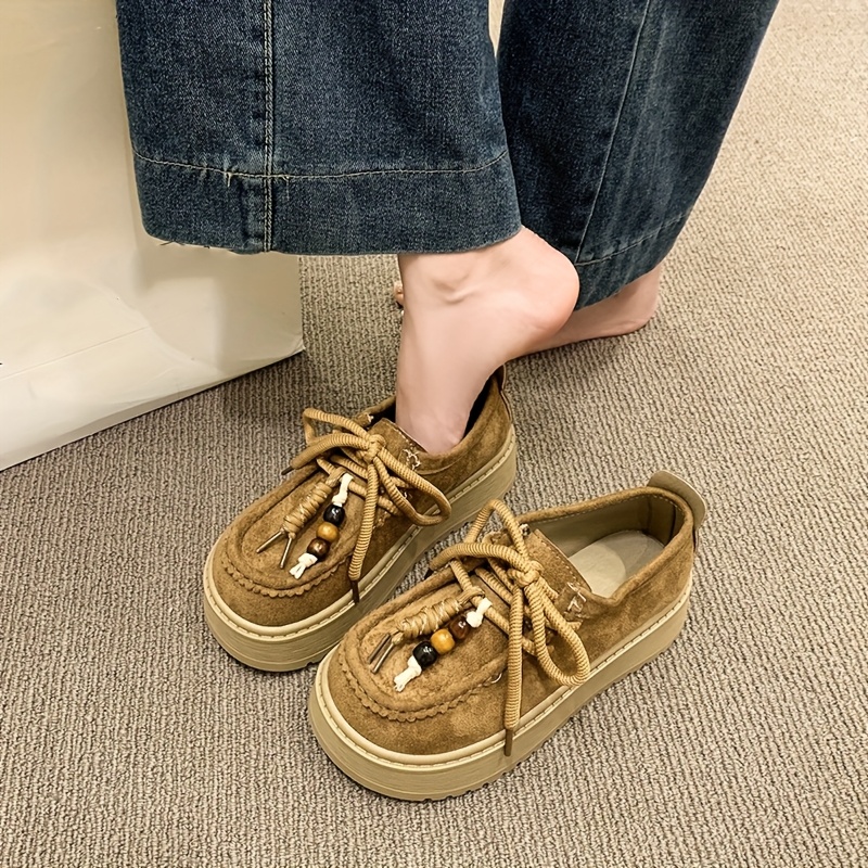 round toe womens platform height increasing casual flat shoes new fashionable and versatile beaded lace   surface with design comfortable and lightweight for daily outdoor wear shopping and strolling women shoes