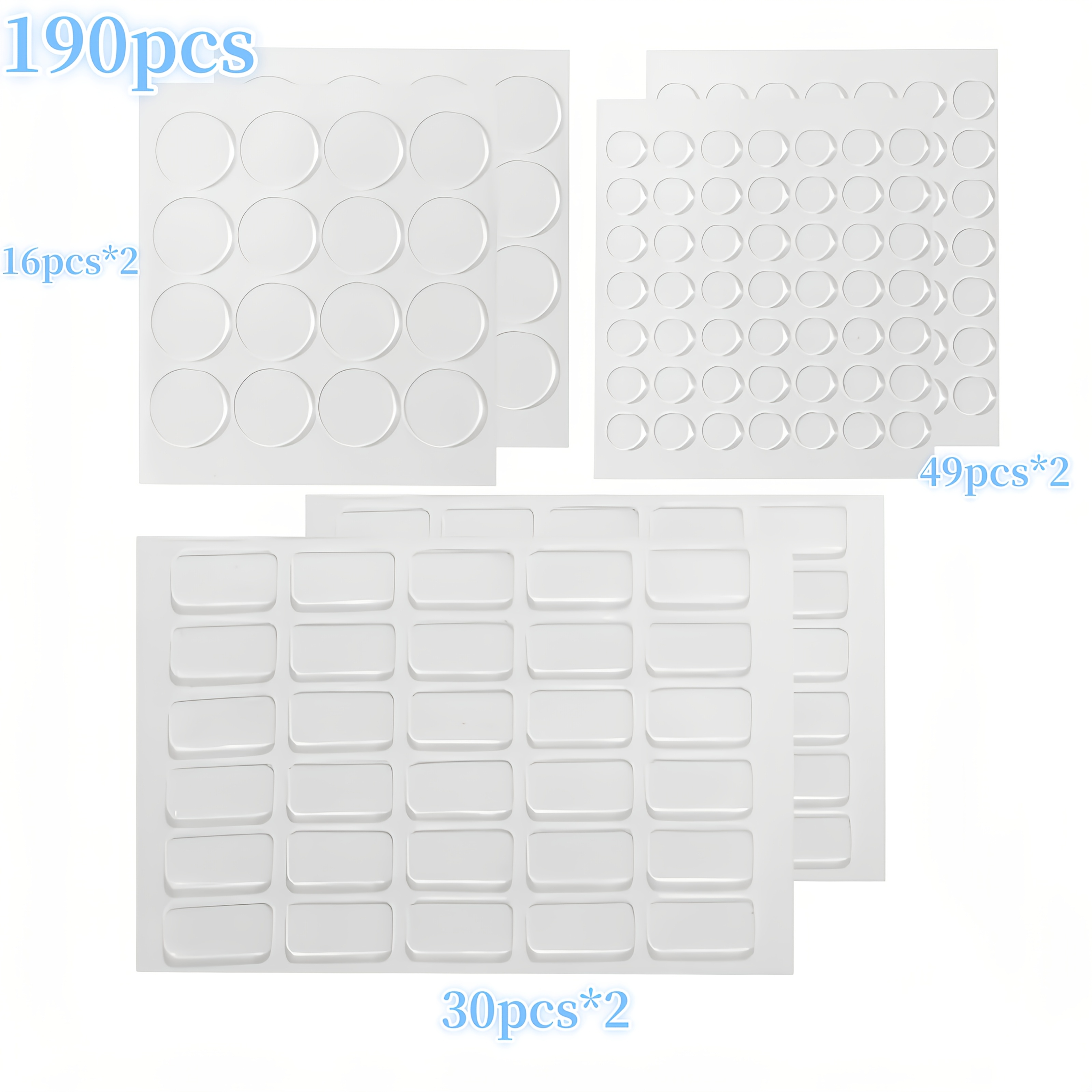 Image of 190pcs Heavy-duty Double-sided Tape, Reusable Transparent Nano Adhesive Pads, Perfect For Crafts, Car Decorations, And Applications On Home And Office Walls, In 3 Shapes (6 Sheets/9 Sheets)