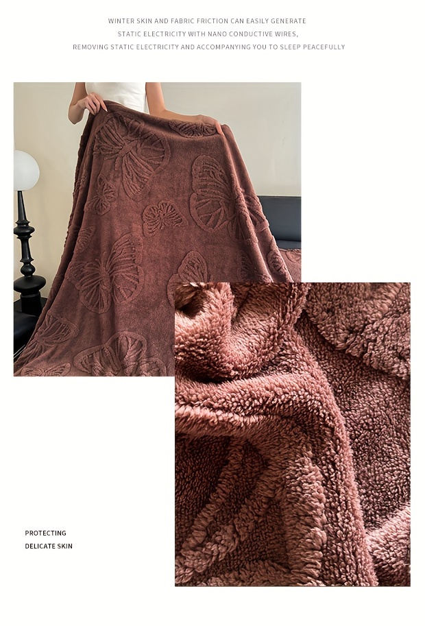 1pc   solid color jacquard multi functional blanket suitable for   jacquard butterfly pattern leisure blanket details 3