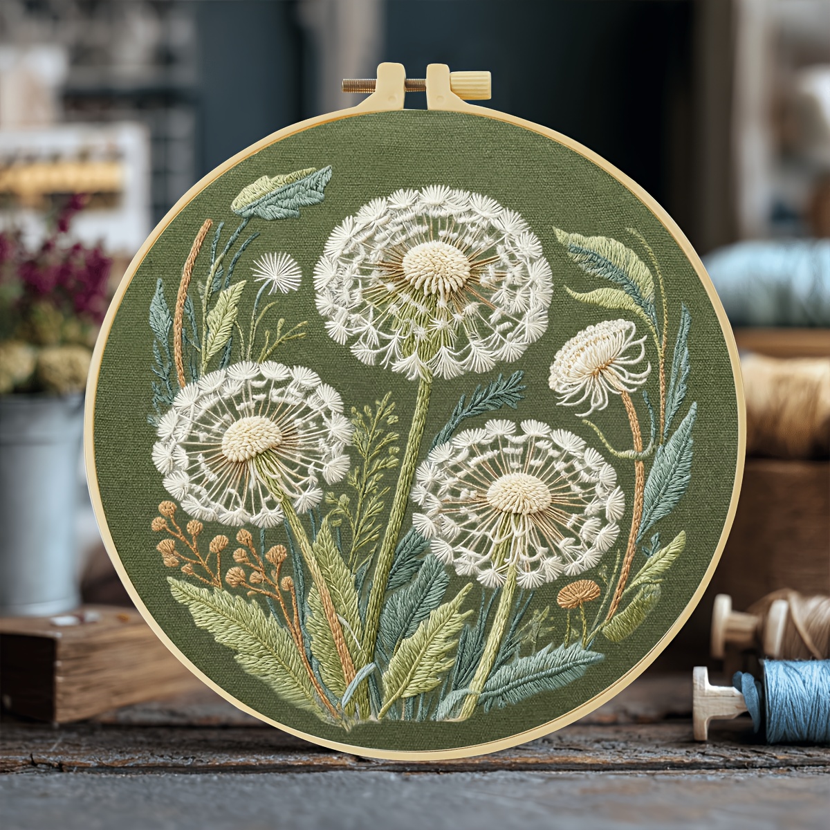 TEMU 1pc Embroidery Kit, 20x20cm/7.9x7.9inch, Dandelion Pattern, Handmade Diy Embroidery Kit, Suitable For Diy Embroidery Lovers For Adult Beginners,
