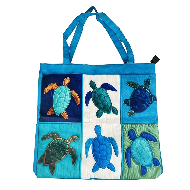 TEMU Women's Large Capacity Tote Bag, Spliced With Turtle Pattern, Machine Washable, Portable And Easy To Carry, Suitable For Beach , Vacations,