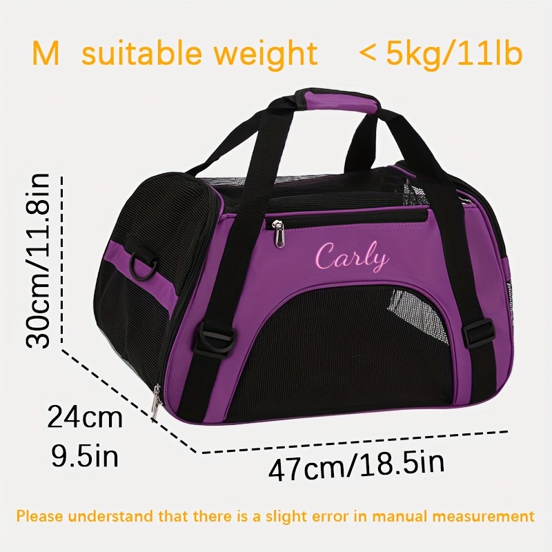 TEMU Pet Portable Bag, Personalized Embroidery With Your Pet's Name Or Unique Identifier, 6 Colors Available, Breathable Mesh Design For Comfortable