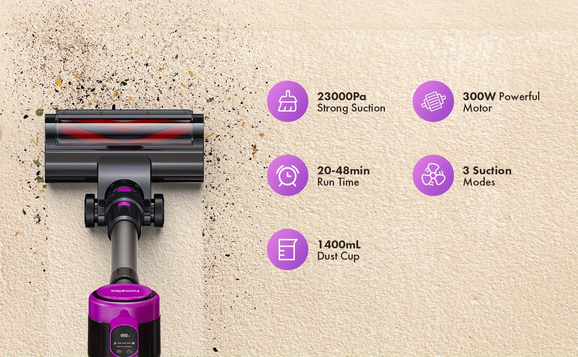 cordless vacuum cleaner 300w 23kpa powerful suction vacuum cleaner light stick cleaner with led display sofa brush suitable for hard floors carpets black details 1