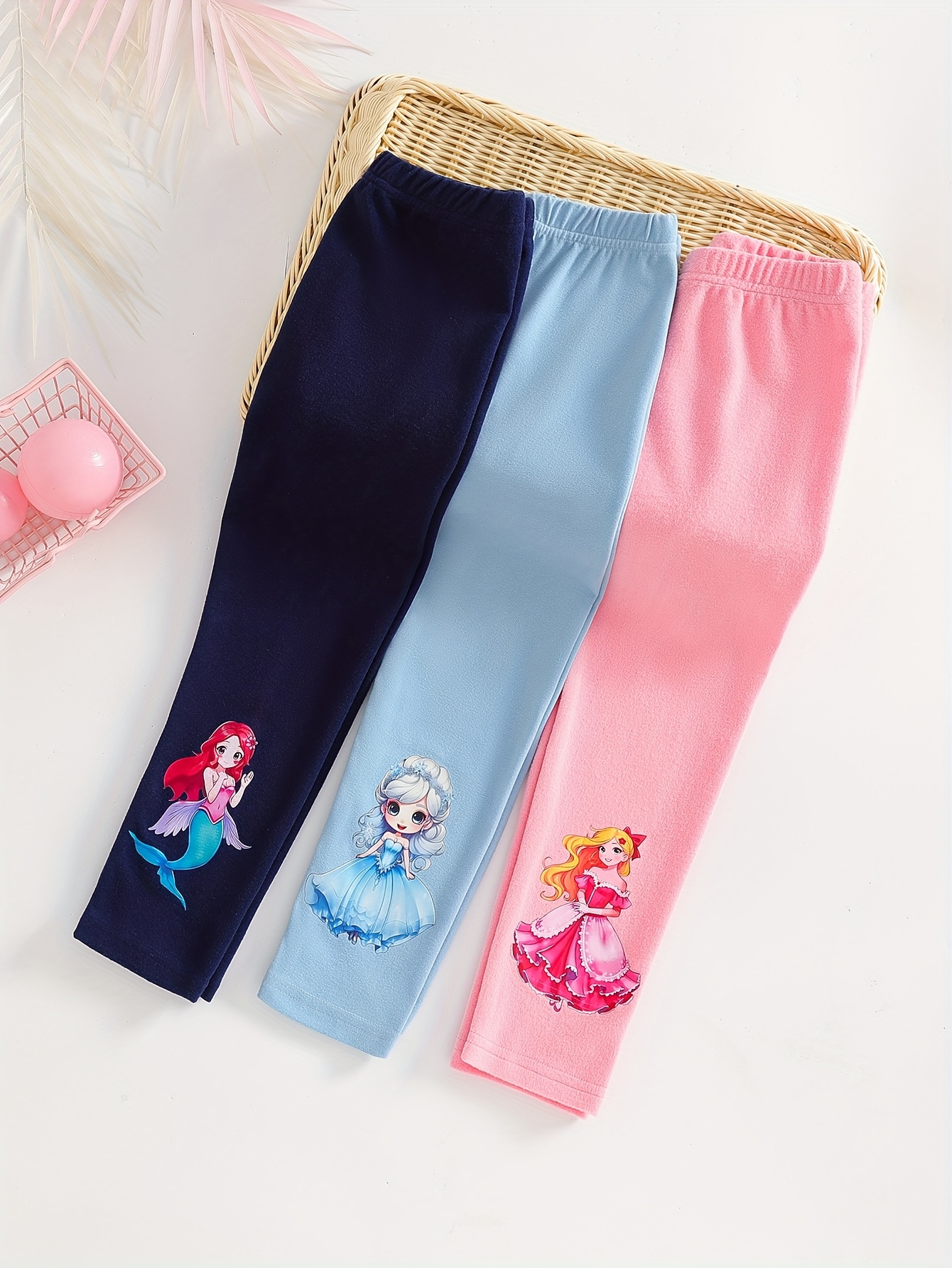 3pcs Girls' Long Pants Set - Slim Fit, Stretchy Fabric, Casual Style with Portrait Print, Perfect for Spring/Fall, Versatile and Stylish, Everyday Pants|Playful Print Pants|Stretchy Fabric Pants, for Outdoor