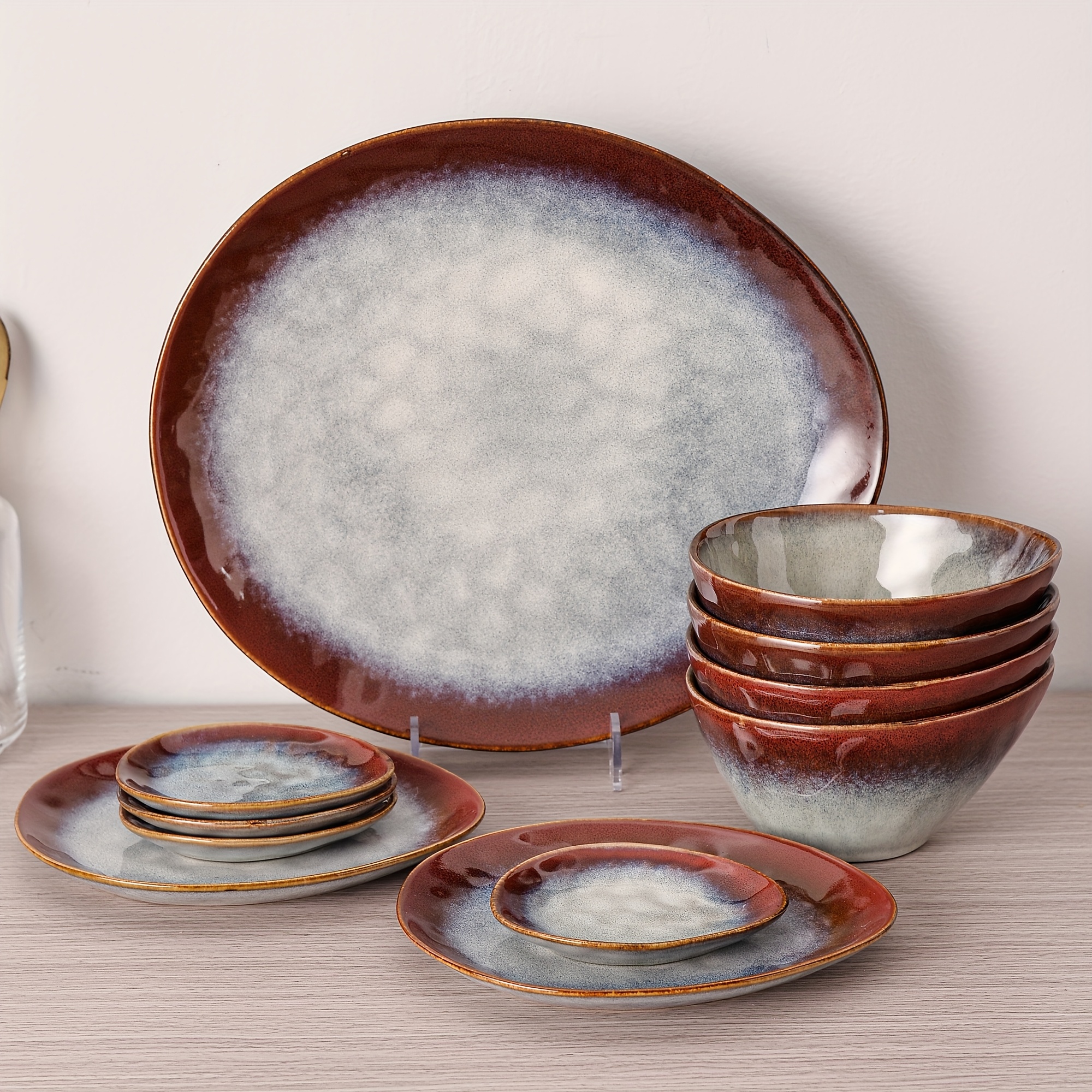11pcs Dinner Sets, Plates And Bowls Sets, 11pcs Piece Dinnerware Set Dinner Set For 4, Scratch Resistant Dishes Set, Dishwasher And Oven Microwave Safe Dishware Sets, Housewarming Gift, Holiday Gift