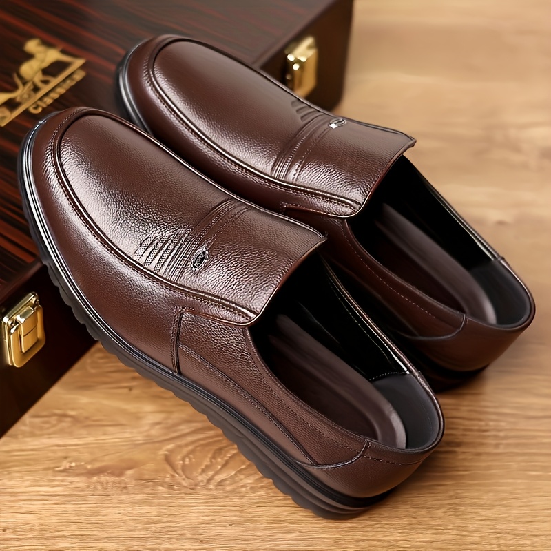 chaussures mocassins à enfiler en cuir de   pleine fleur de couleur   pour hommes, chaussures habillées à semelle en caoutchouc décontractée antidérapante et confortable, chaussures pour hommes Détails du produit 5