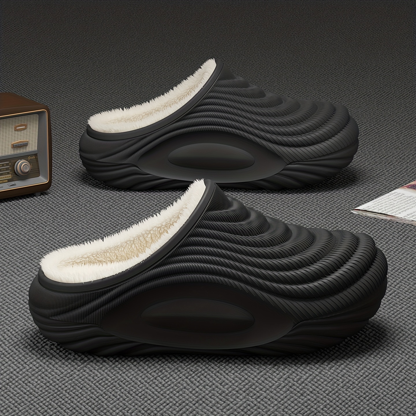 TEMU Fzt Winter Slippers For Men, Simple And Stylish Solid Color Indoor Home Couple's Style, Unisex With Plush Lining For , Eva Upper And Eva Sole,