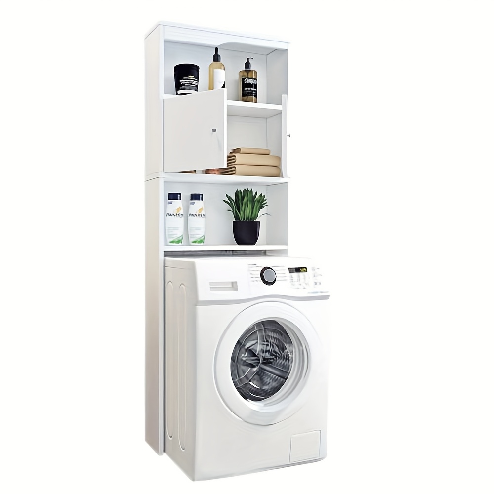 Image of Washing Machine Cabinet, Bathroom Shelf, Tall Cabinet With Washing Machine Storage Compartments, Space- Washing Machine Cabinet, White Bathroom Shelf