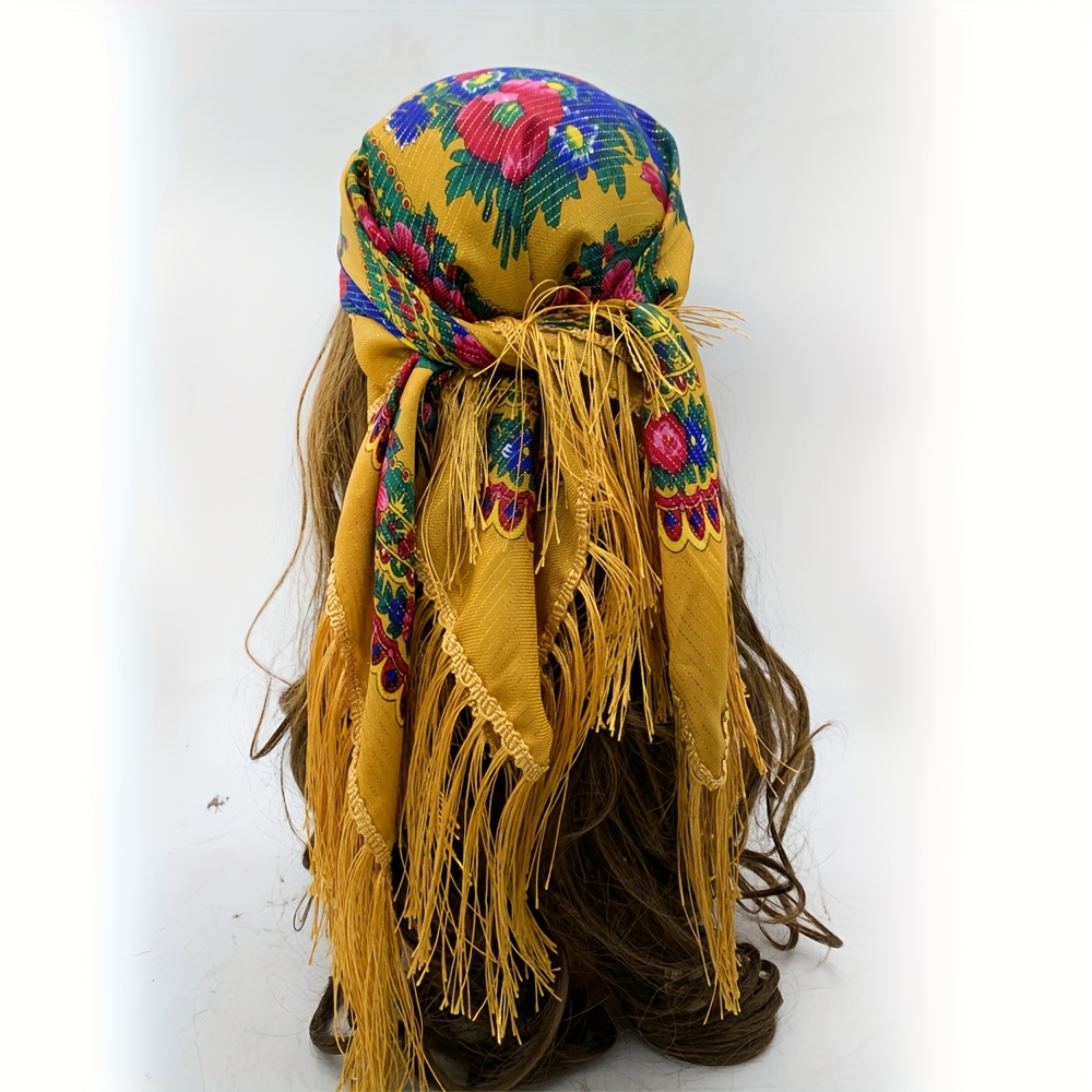 Image of Ethnic Style Floral Print Women' Scarf Vintage Tassel Decor Shawl Scarf Women's Winter Warm Neck Scarf Dustproof Windproof Women's Headscarf