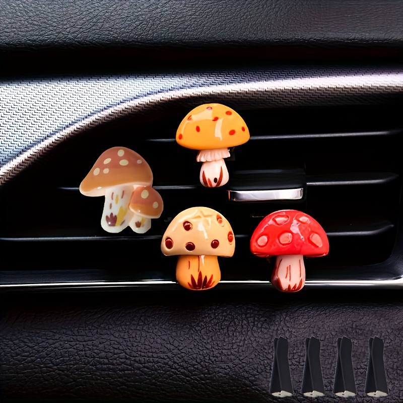 TEMU Cute Mini Mushroom Decor: Suitable For Car Air Vents (with Clips), Dashboards, Desk Corners, Entryway Hooks, Bags, Notebook Covers, Bookshelves,