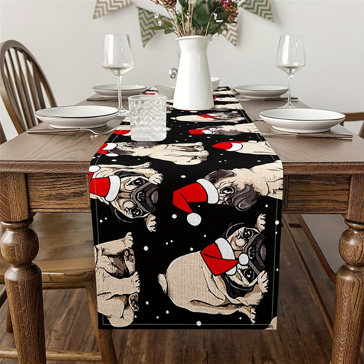 TEMU Christmas Pug Table - -, , For Gatherings & Decor