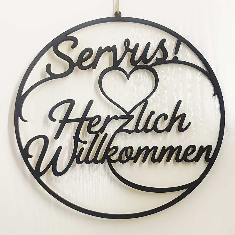 Image of [1pc] Servus! Welcome Creative Welcome Wooden Sign Black Hollow German Door Hanging Sign Wooden Decorative Plate Home Store Holiday Party Decor Door Pendant Foyer Decoration