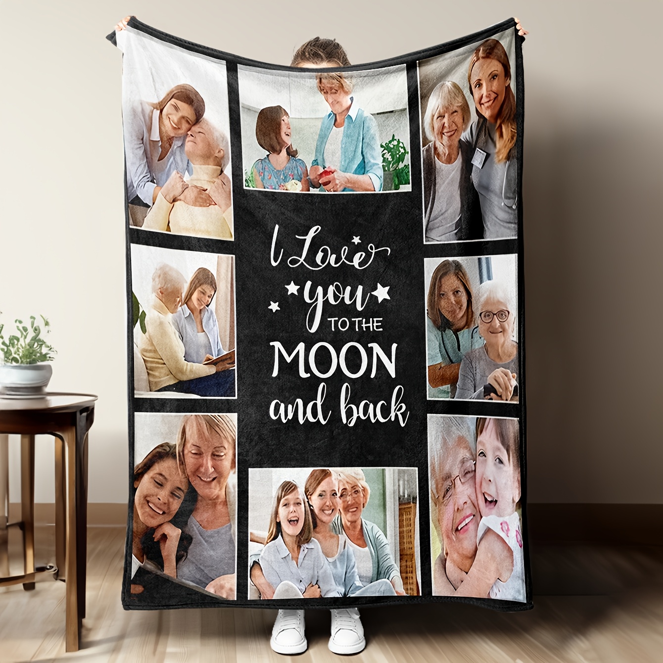 TEMU 1pc Custom Flannel Throw Blanket With 8 Personalized Photos, Multiple Color Options. Customize With Your Own And 's Pictures. Soft, Comfortable,