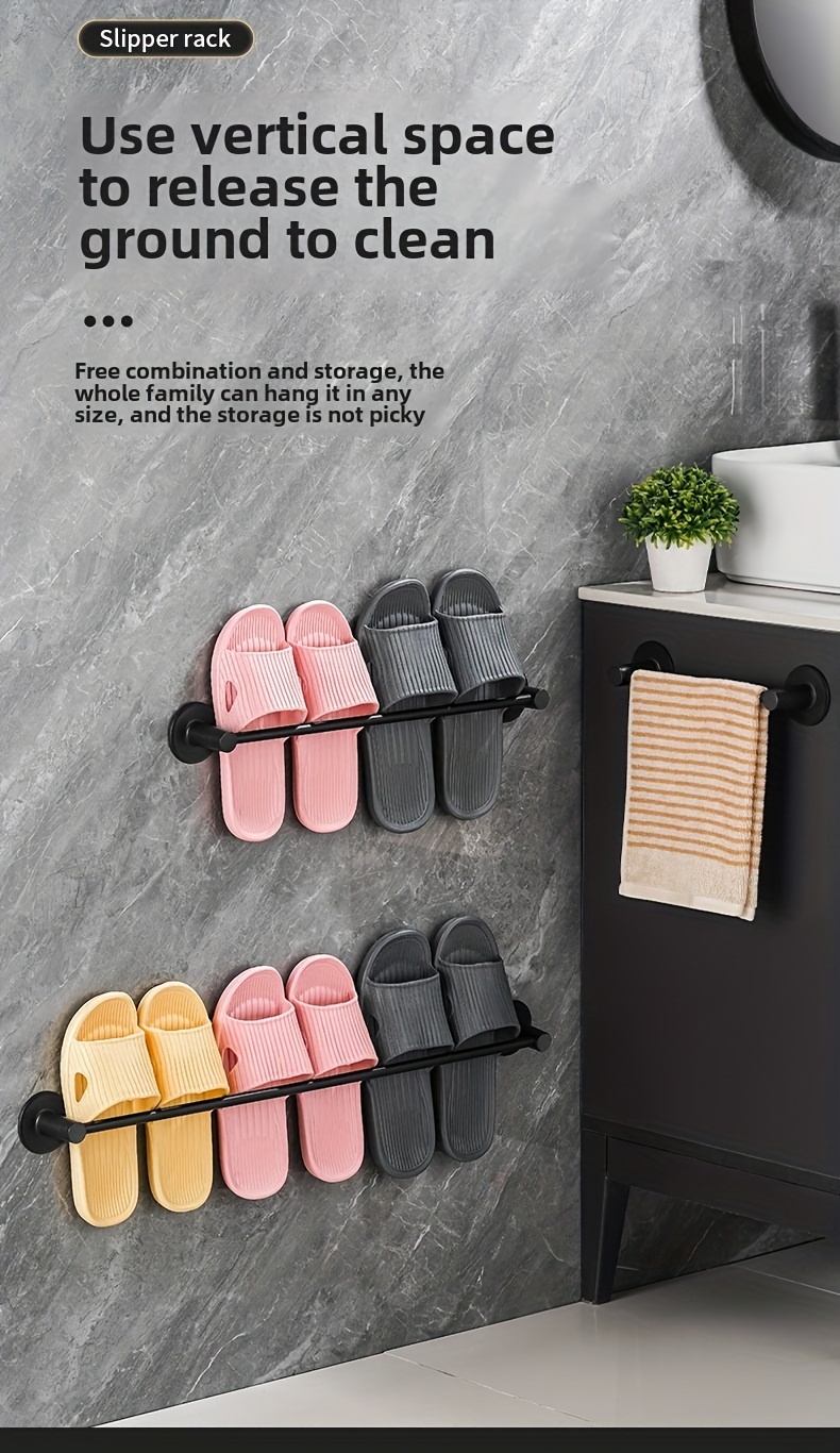 1  functional wall mounted slipper rack plastic no drill shoe and towel organizer for bathroom strong load bearing capacity waterproof and moisture proof storage solution details 3