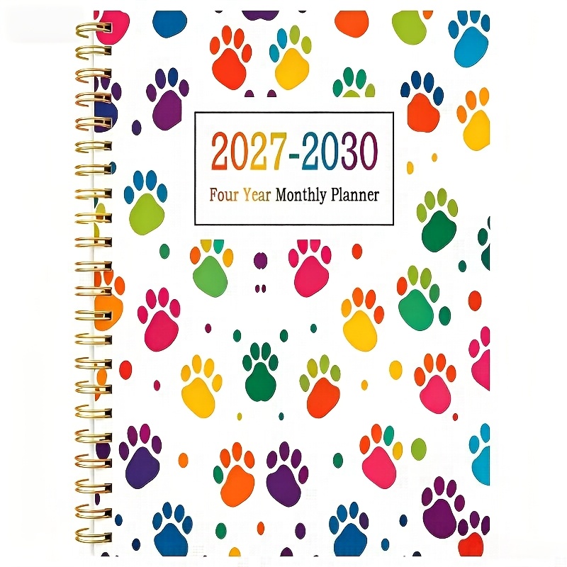 Image of 1 A5 Size 2027-2030 Monthly Planner - 2027 To December 2030, 4-year Monthly Planner, Paw Print Themed Cover Design, Annual Calendar Planner, Monthly Tabs, 48-month Calendar, Elastic Closure