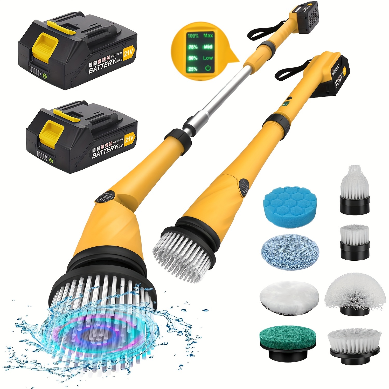 

Electric Spin Scrubber, Electric Scrubber For Cleaning, 1200 Rpm Shower Scrubber, 50inch Long Handle Electric Cleaning Brush 2*2000mah Battery Cordless Power Spin Scrubber With 8 Brushes