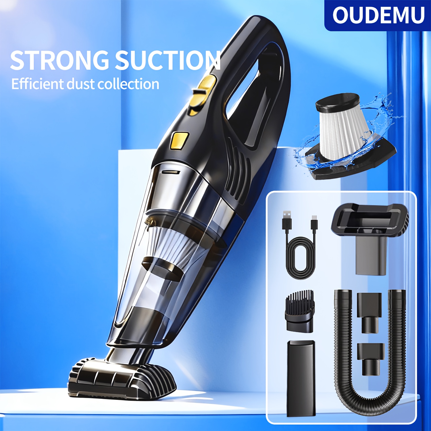 TEMU Wireless Car Vacuum Cleaner With Strong Suction, Portable Handheld Vacuum, Usb Rechargeable, Lightweight Vacuum, Cordless High Suction Car