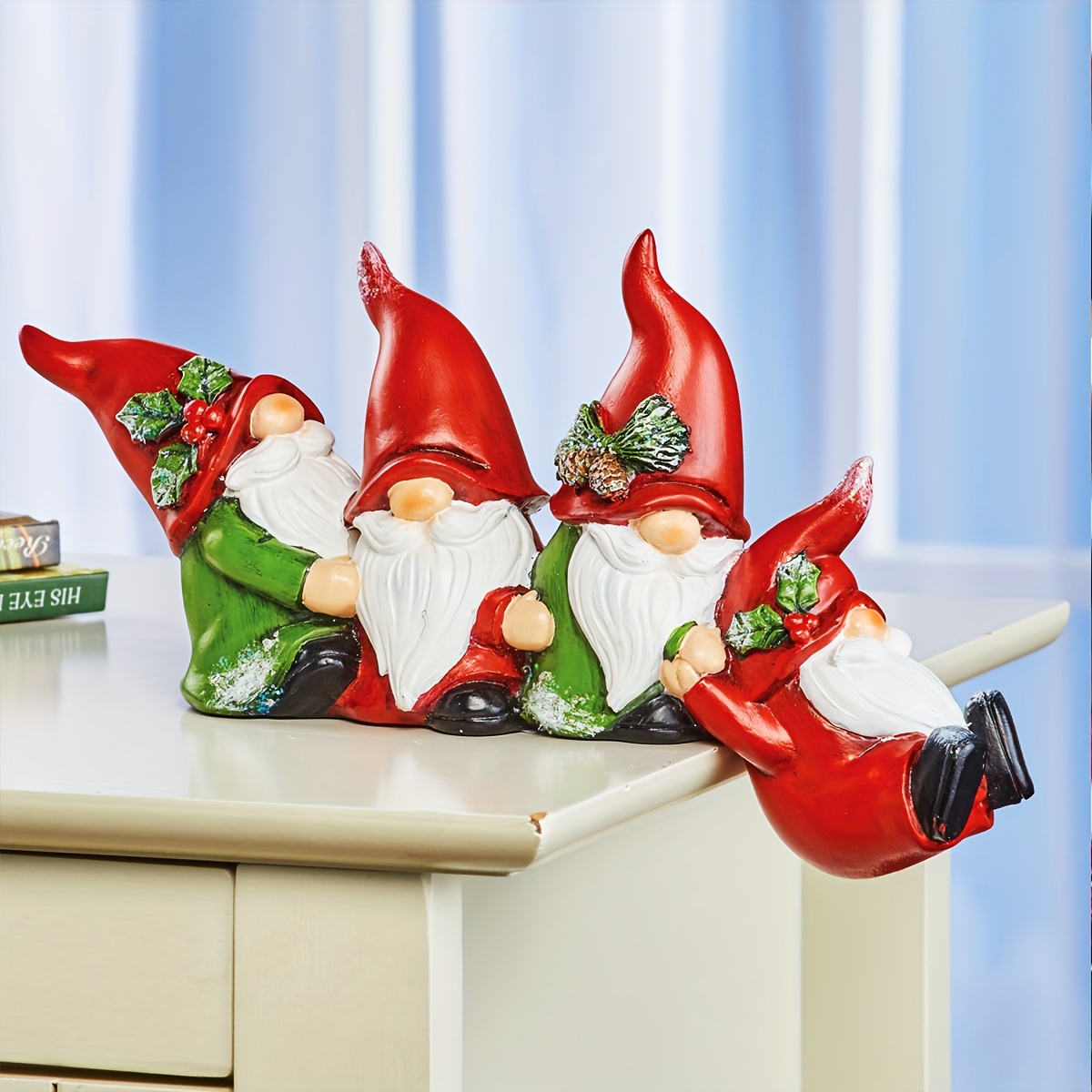 

Set Of 4 Christmas Gnomes Figurines - Acrylic Cartoon Dwarf Decor For Various Room Types - Indoor & Outdoor Collectible Holiday Ornaments For Christmas Party Decorations, No Electricity Required