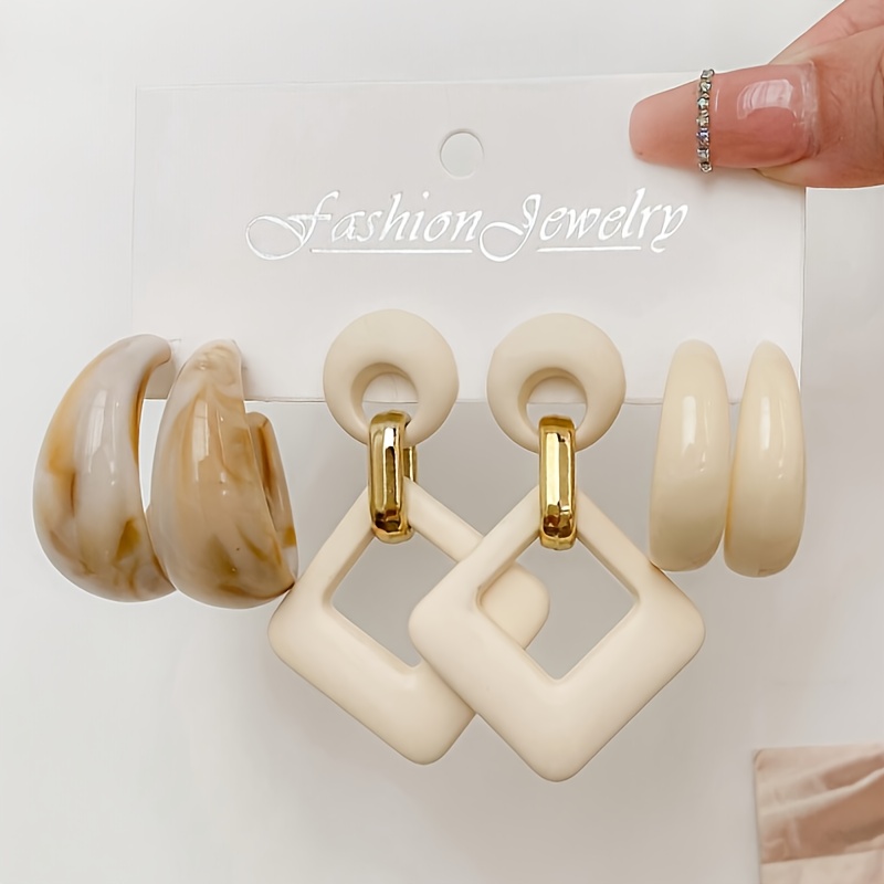 E-shop 3 Paar klassische Retro-Style personalisierte bunte gemischte Damen Anhänger Ohrring Set, geometrische quadratische Ohrstecker, geeignet für