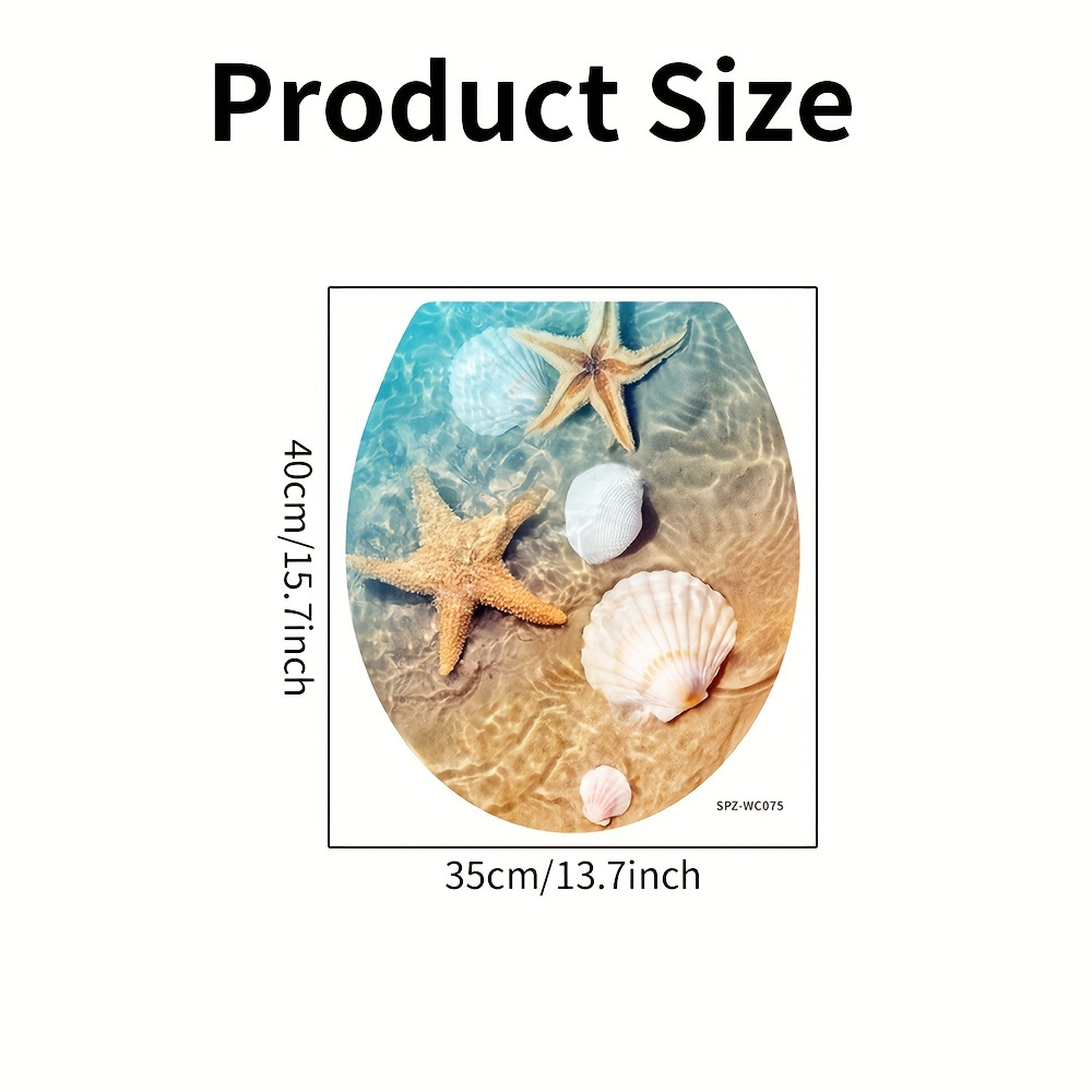 TEMU 1pc Ocean Beach Seashell Toilet Lid Cover Sticker, 15.7x13.7inches, Decorative Sea Life Bathroom Decor, Self-adhesive Waterproof Decal For Home Restroom Decor