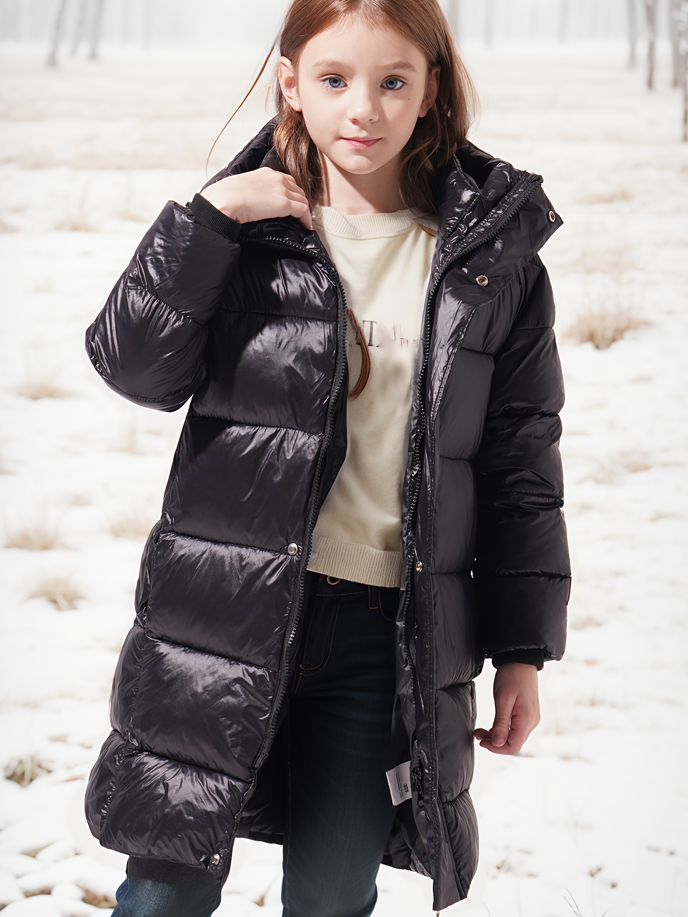 Girls Elegant Coat Thermal Hooded Belted Jacket Winter Baby Temu