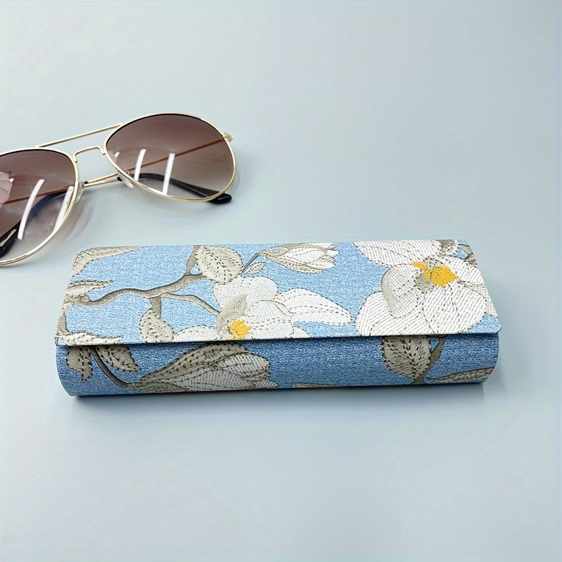 floral print luxury hard eyeglass case with magnetic leather closure fashion sunglass storage box high quality   protective holder details 14