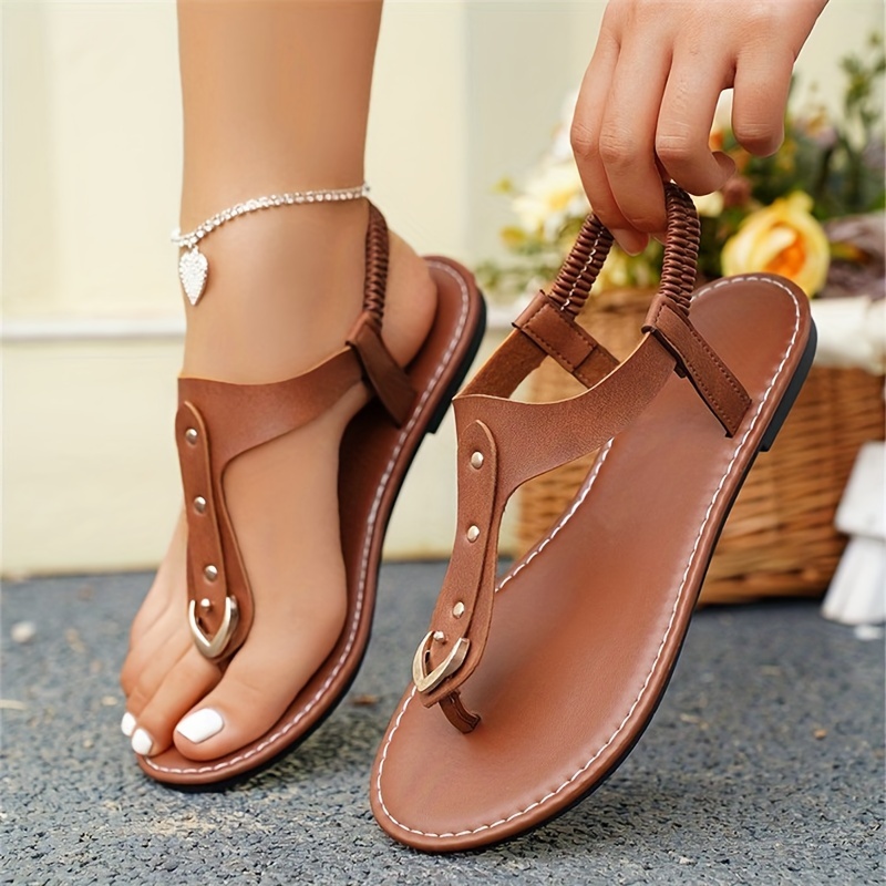

Sandales tongs d'été pour femmes, chaussures décontractées à bout ouvert avec bride élastique de couleur unie, sandales de plage légères pour l'extérieur