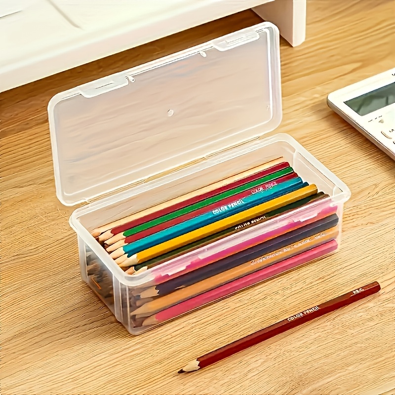 TEMU Large Capacity Plastic Pencil Case, Rectangle Tabletop Organizer For Colored Pencils And Watercolor Pens, Multipurpose Storage For Office,