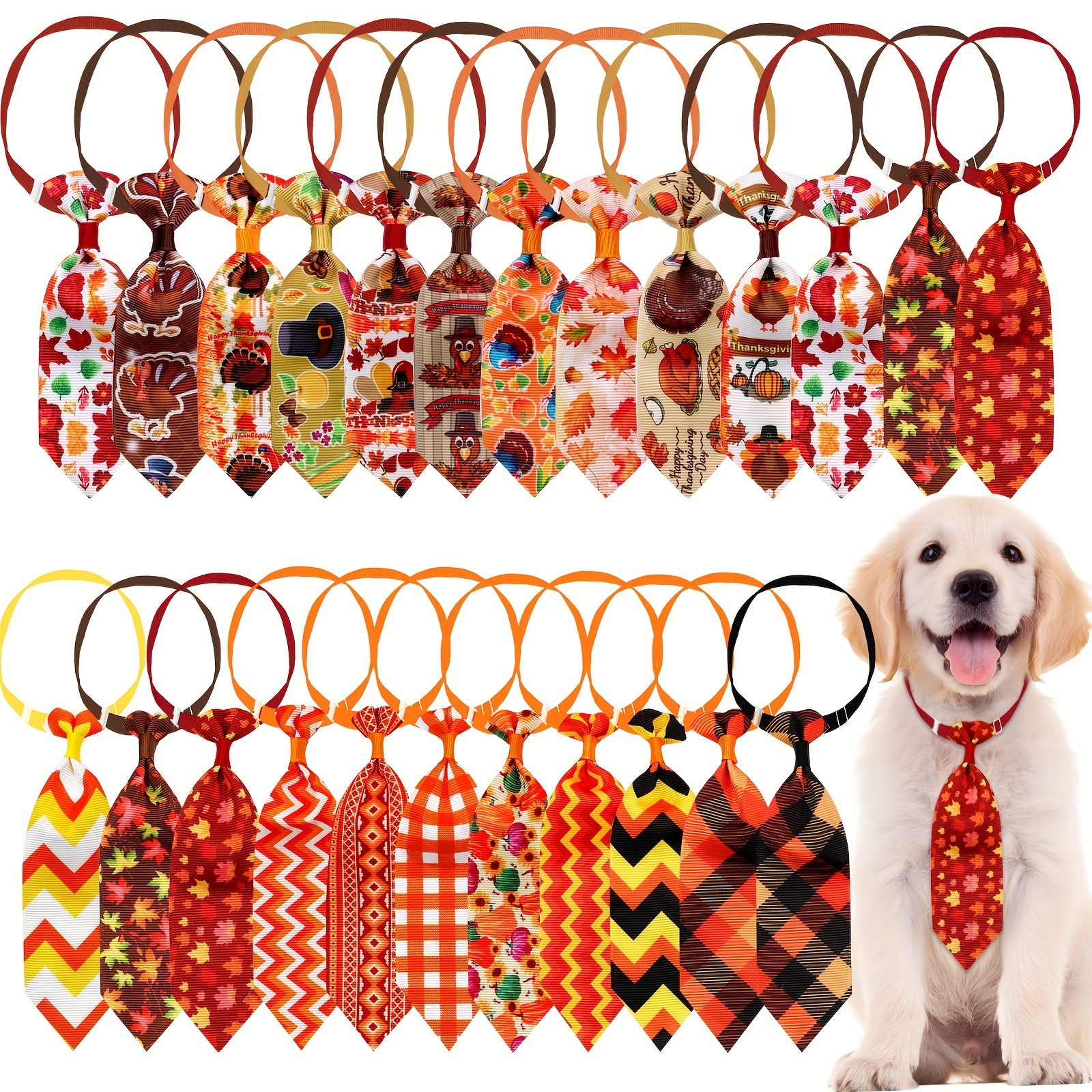 

15 Pcs Thanksgiving Pet Ties Set, Adjustable Dog Neckties With Autumn Pumpkin, Turkey, Fall Leaves Patterns, Durable Cat And Dog Accessories For Grooming And Holiday Dress-up