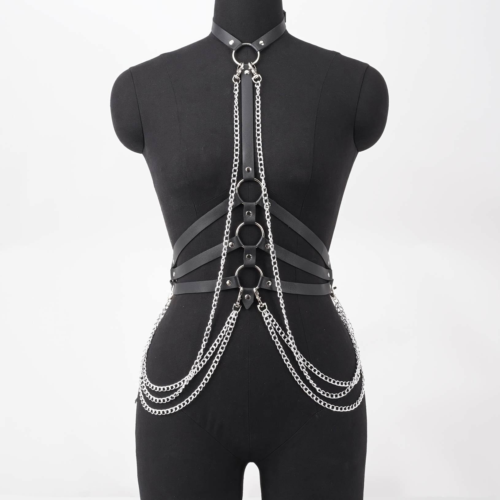 

Gothic Punk Faux Leather Waist Belt With Chain Detail - Rivet Studded, Parties & Festivals