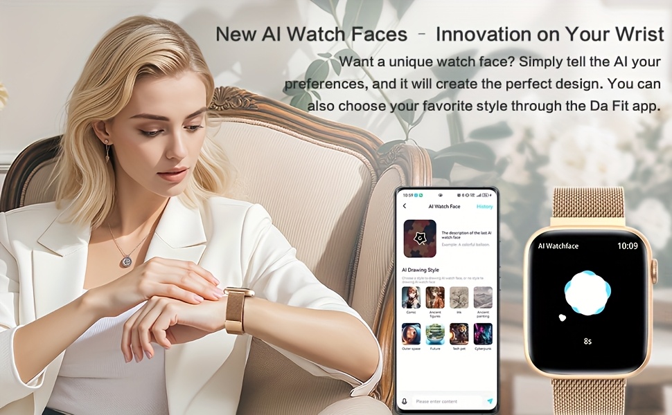 Unisex Smartwatch, 1.9-Inch AMOLED HD Touch Screen, DA GPT AI Fitness Tracker Watch, Supports Wireless Calls/Message Reminders, AI Dials, Smart Voice, Remote Camera, Sitting Reminder, Water Drinking Reminder, Music Control, Alarm Clock, Timer, Health Monitoring Tracker That Can Set Date And Time on The Watch, Suitable for Men And Women, Is The Best Gift for Family/Friends/Relatives, Birthday Gift, Holiday Gift, Christmas Gift