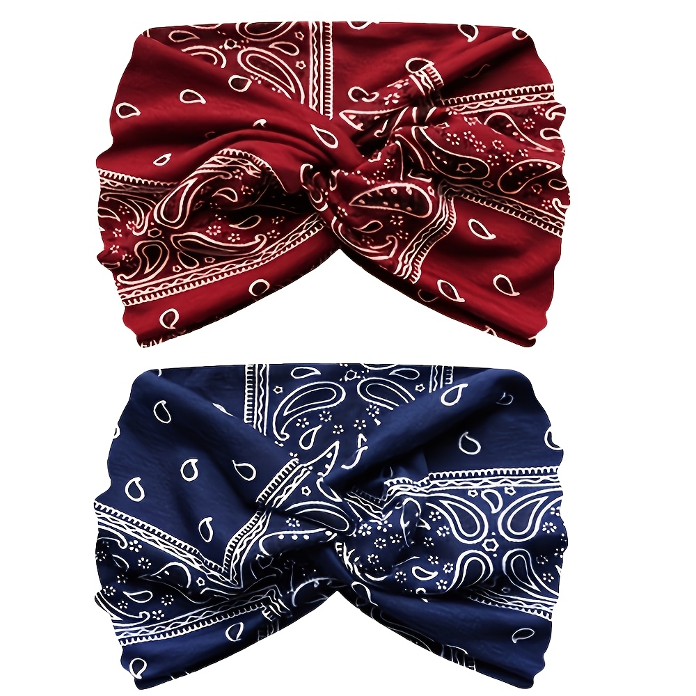 TEMU 2pcs Set Of Extra-wide Waistband Hair Tie Bohemian Style Fashion Women's Yoga Head Rope Beauty Hair Additions Women's Fashion Sports Hair Band