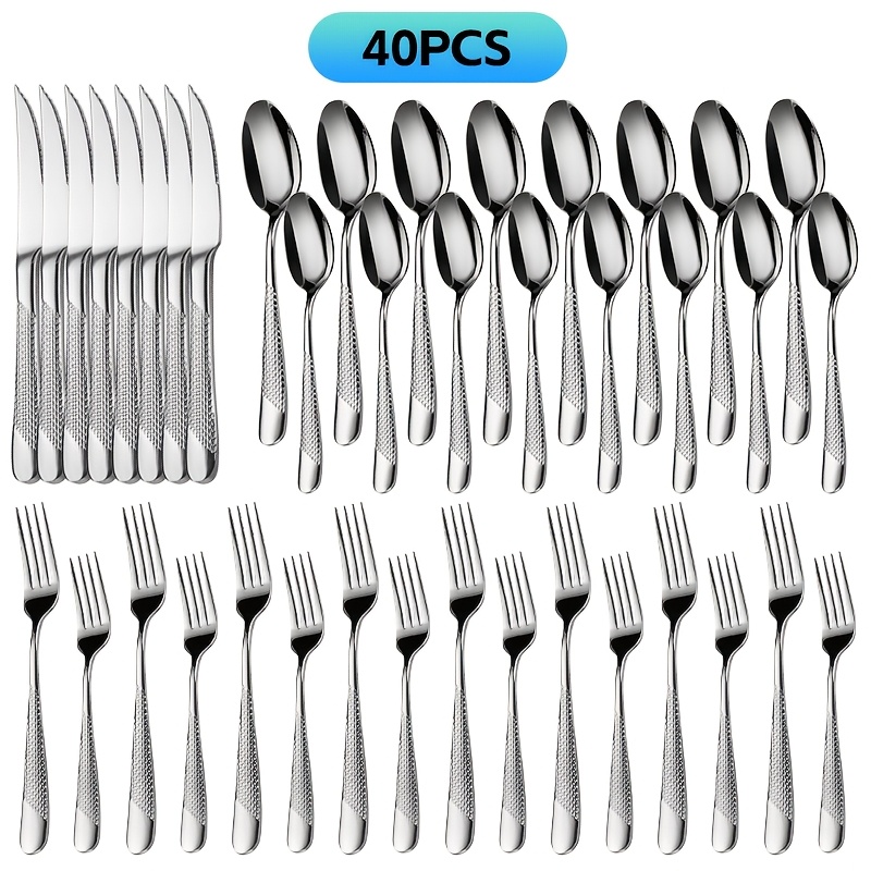 

Stainless Steel Cutlery Set With 2-in-1 Serrated Knife, 40/30pcs Modern Silverware Set 8/6pcs, Mirror Polished, Dishwasher Safe