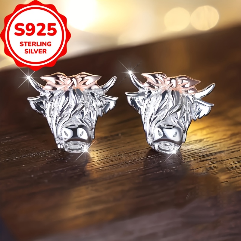 

Sterling Silver S925 Bow Bull Stud Earrings For Ladies, Western Cowboy Style Stud Earrings, Party Chic Earrings 2g (ring Box For Photo Props)