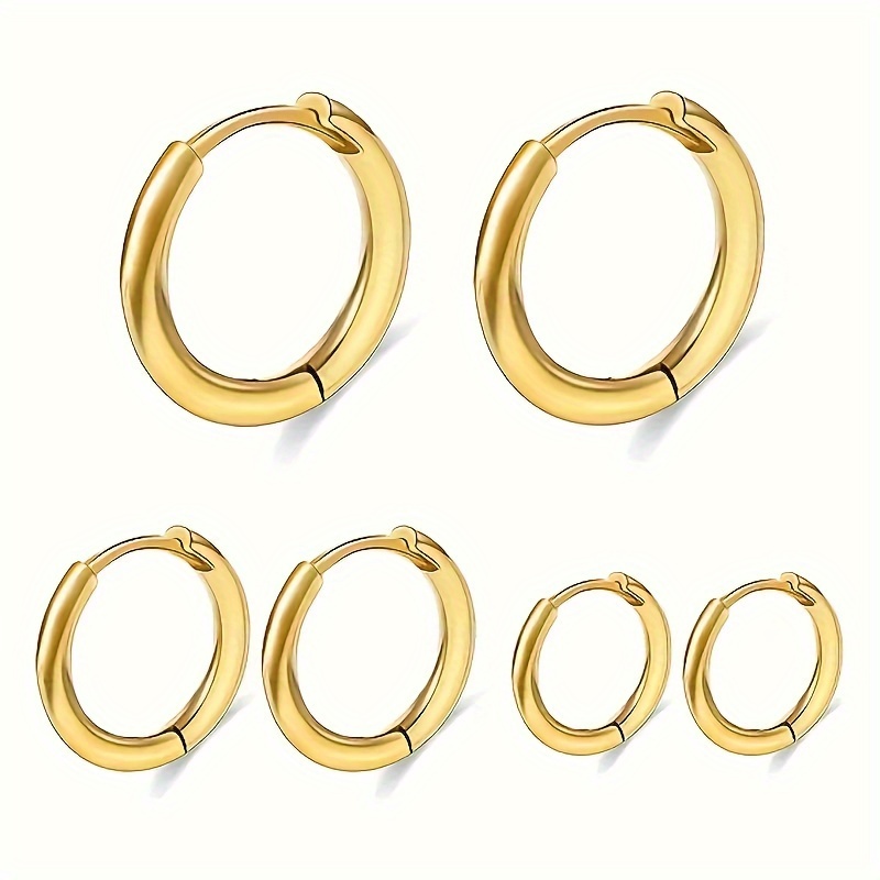 

6pcs Stainless Steel Classic Circle Hoop Earrings, Colorfast Minimalist Style Classic Hoop Earrings Suitable For Different Outfits