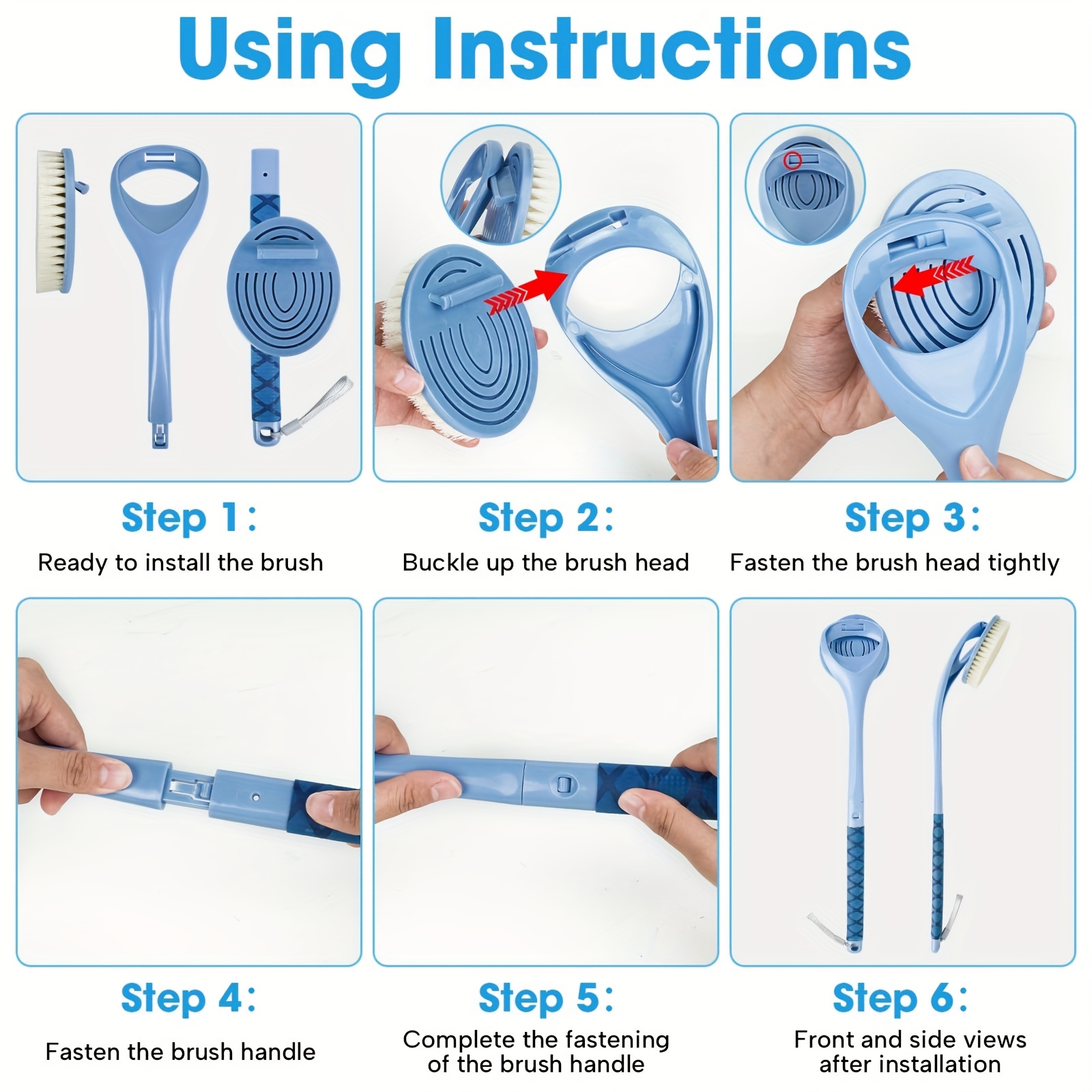 20 4 detachable long handle bath brush with ergonomic handle no electricity needed dual head back scrubber for men women elderly   exfoliation shower cleaning durable high quality fabric no battery required shower cleaning tool   noelectricity needed Product details 7