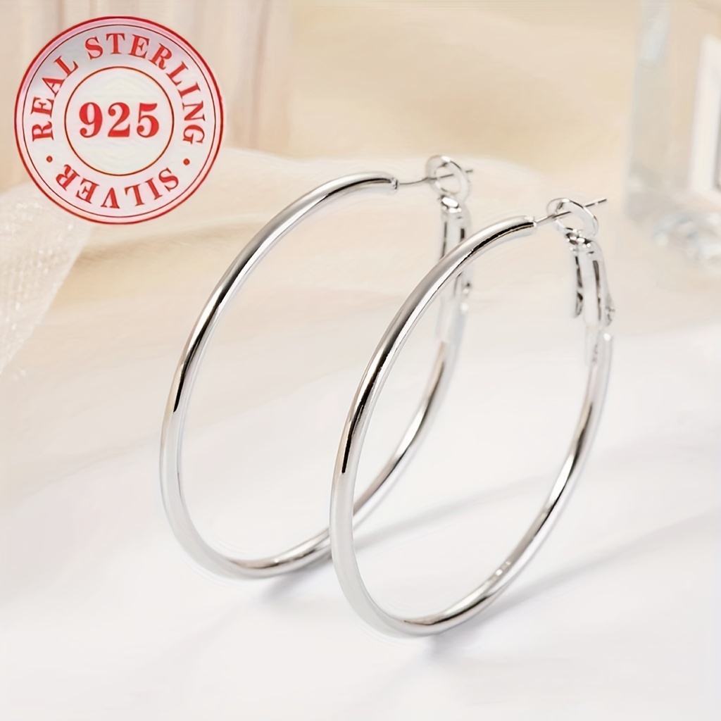 

925 Women's Silvery Earrings Lightweight Large Earrings 40mm/50mm/60mm