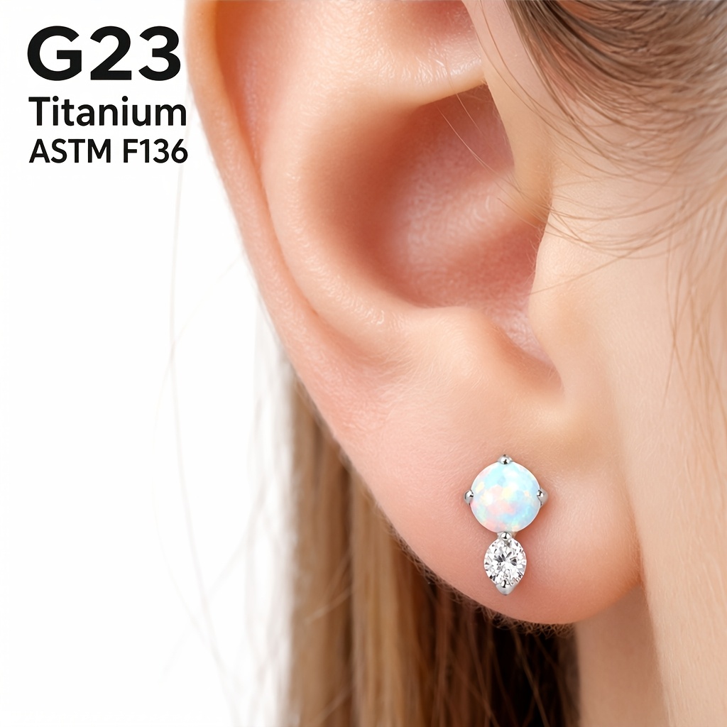 G23 Titanium Alloy Stud Earring with Blue Opal