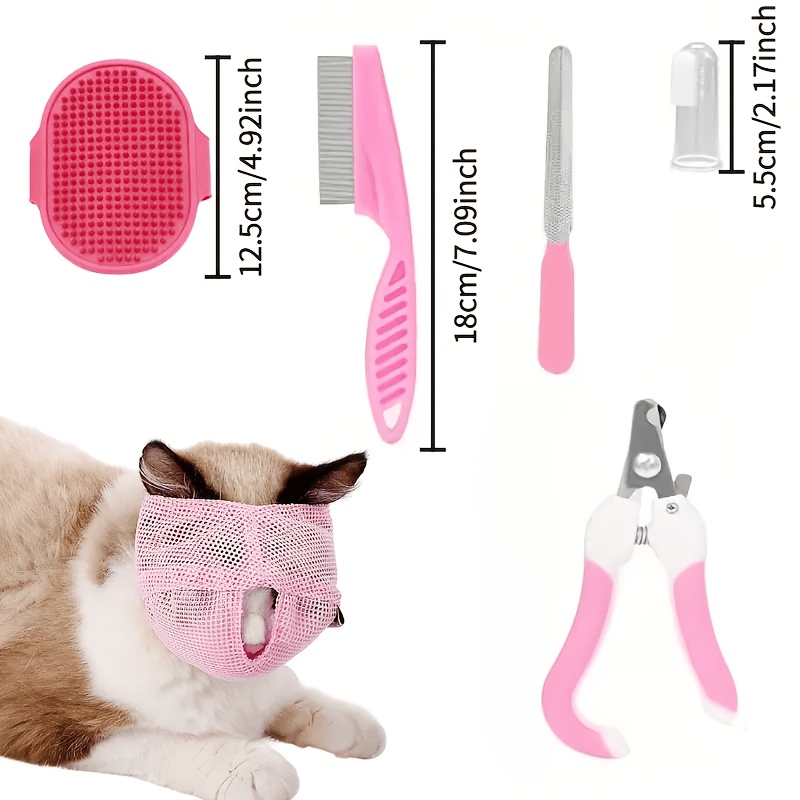 An 8pcs Grooming And Cleaning Kit for Cats, Including a Breathable Anti-Scratch Mask, Self-Cleaning Brush, Nail Clippers, Comb, De-Shedding Brush, And Toothbrush—Keeping Your Cat Clean, Healthy, And Happy - Image 5
