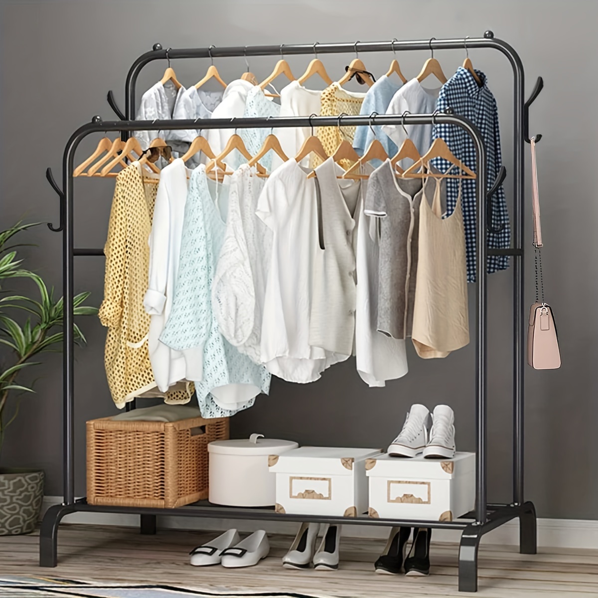 

Construction, Versatile Stainless Steel Clothes & Shoe Rack - Easy , Space-saving Organizer For Bedroom And Bathroom