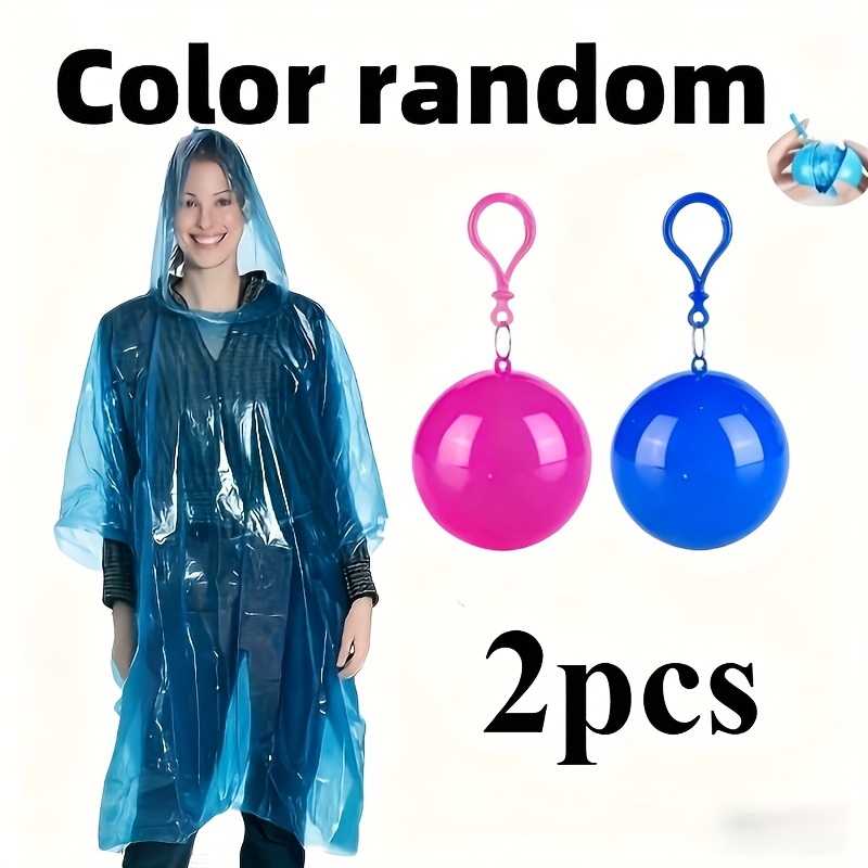 E-shop 2 tragbare Notfall-Regenmäntel, kein Aufladen erforderlich, gemischte Farben, PVC-Material mit Schlüsselanhänger-Design, geeignet für
