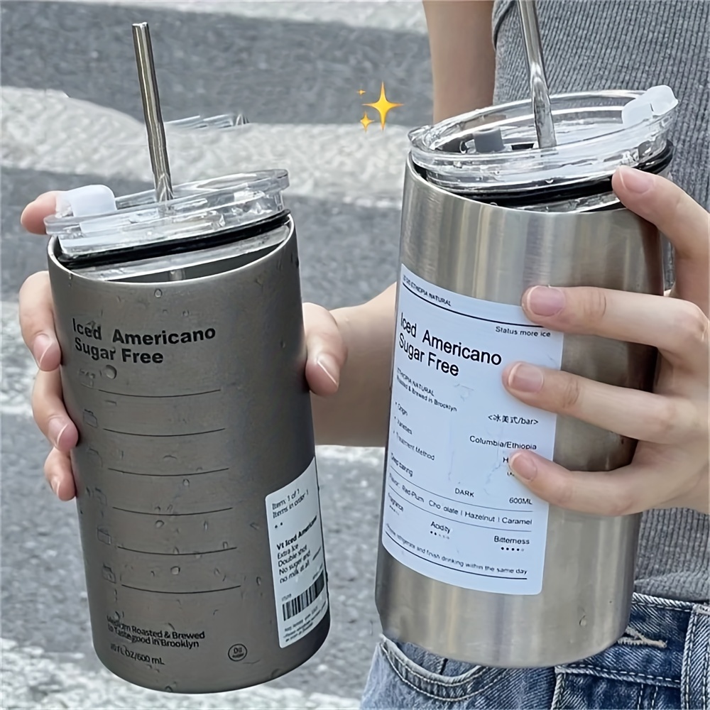 

Mug à Café Isolé en Acier Inoxydable de 600Ml avec Paille - Étanche, Sans BPA, Gobelet de Voyage pour Adolescents et Adultes, Porte-Mug à Café