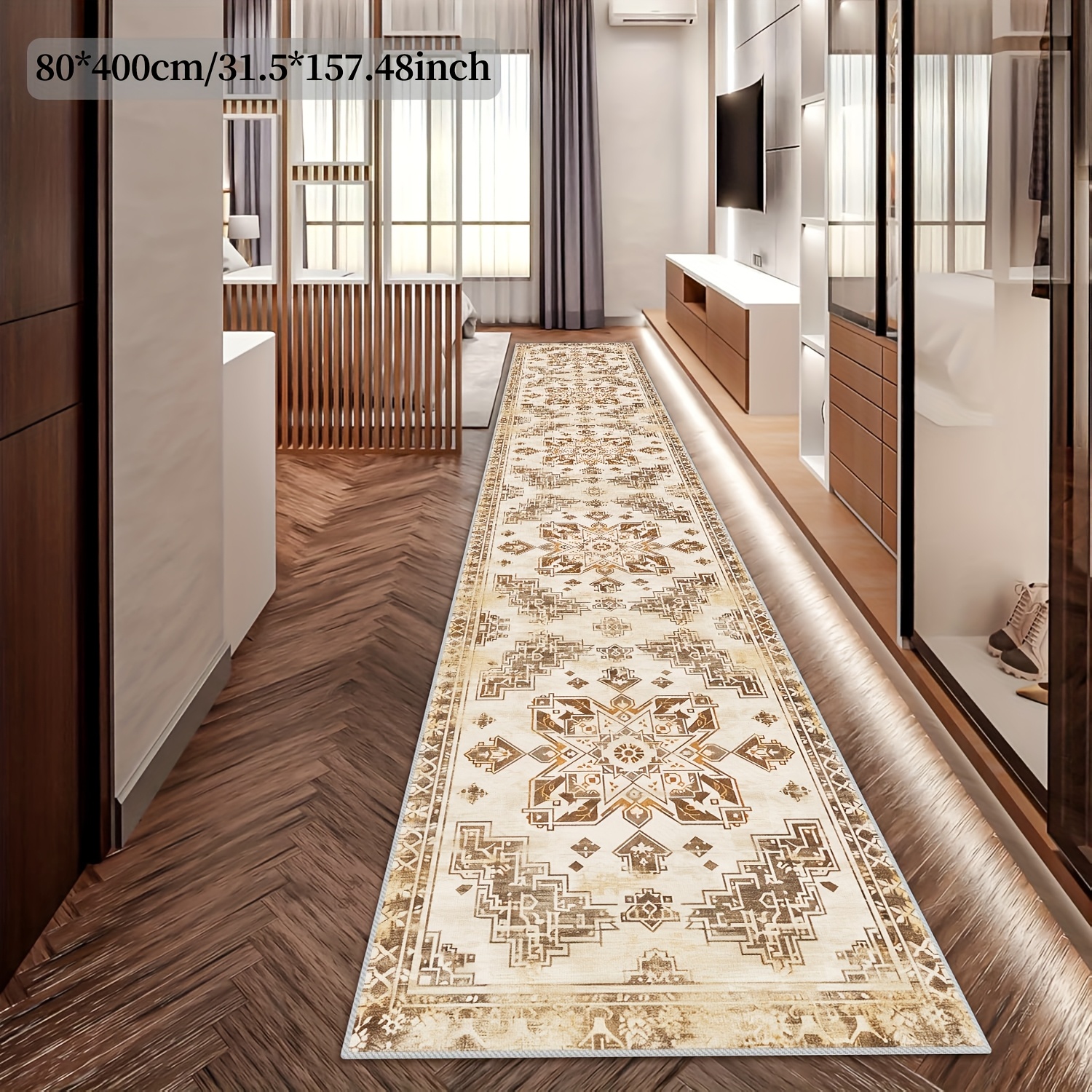 1pc Aisle Runners Rugs For Living Room Home Decor Imitation Cashmere Carpets Runners Long Carpet Bath Rugs Bedroom Kitchen Office Large Area Rug Washable Non-slip And Non-linting