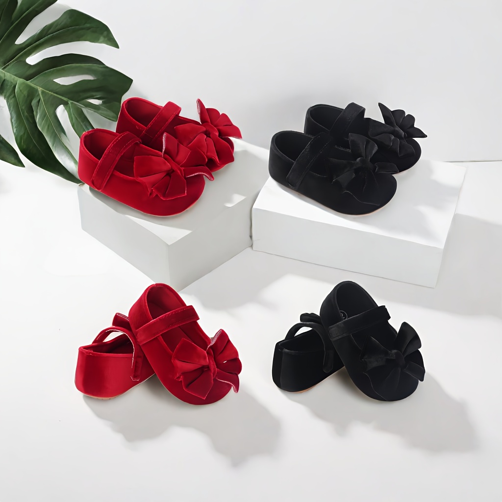 

Casual Cute Infant Bow Shoes - Velvet Fabric Upper, , Slip-on Closure, Solid Color, For Newborn To 18 Months - Spring/fall Season Toddler Princess Flats