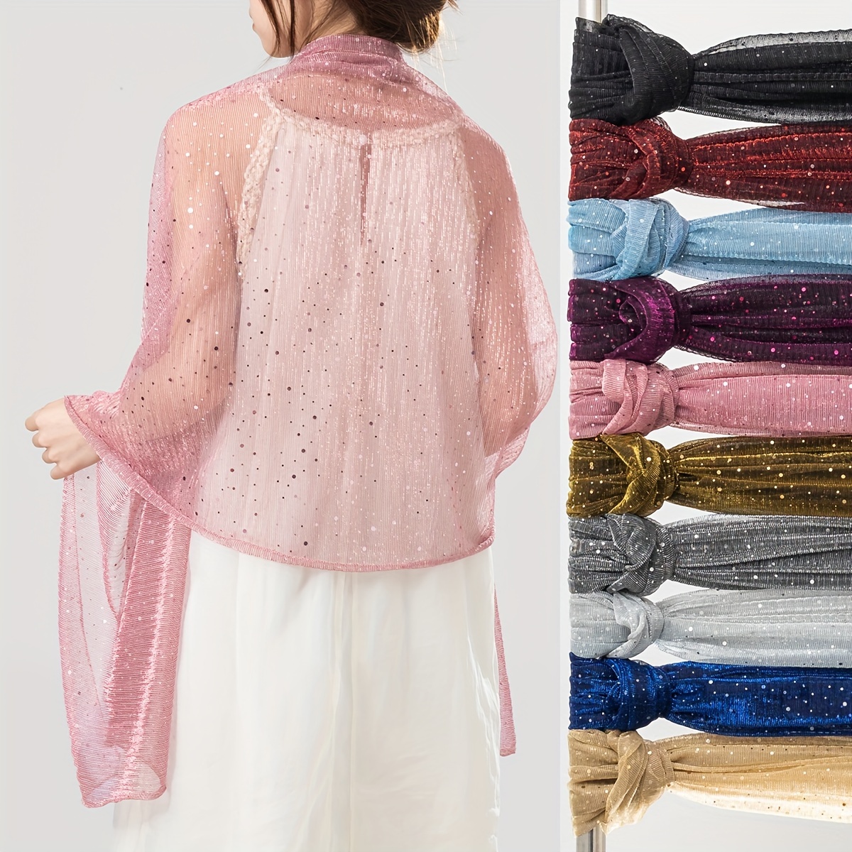 

1pc Women's Elegant Sequin Decorated Lightweight Scarf, Mature Style Sheer Shawl For Sun Protection, In Multiple Colors Gifts For Eid