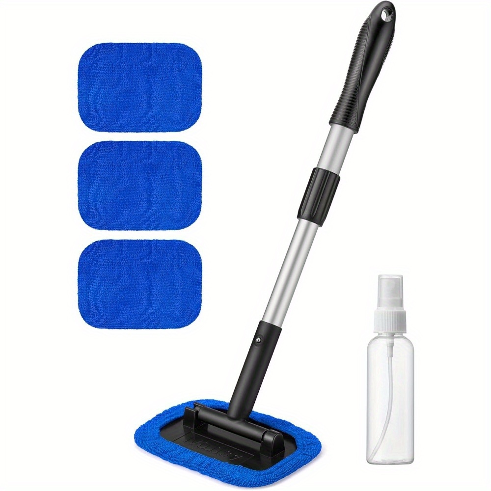 TEMU 6pcs Car Window Cleaner Brush Microfiber Car Window Cleaner With 4 Reusable And Washable Microfiber Pads And Extendable Handle Auto Inside Glass