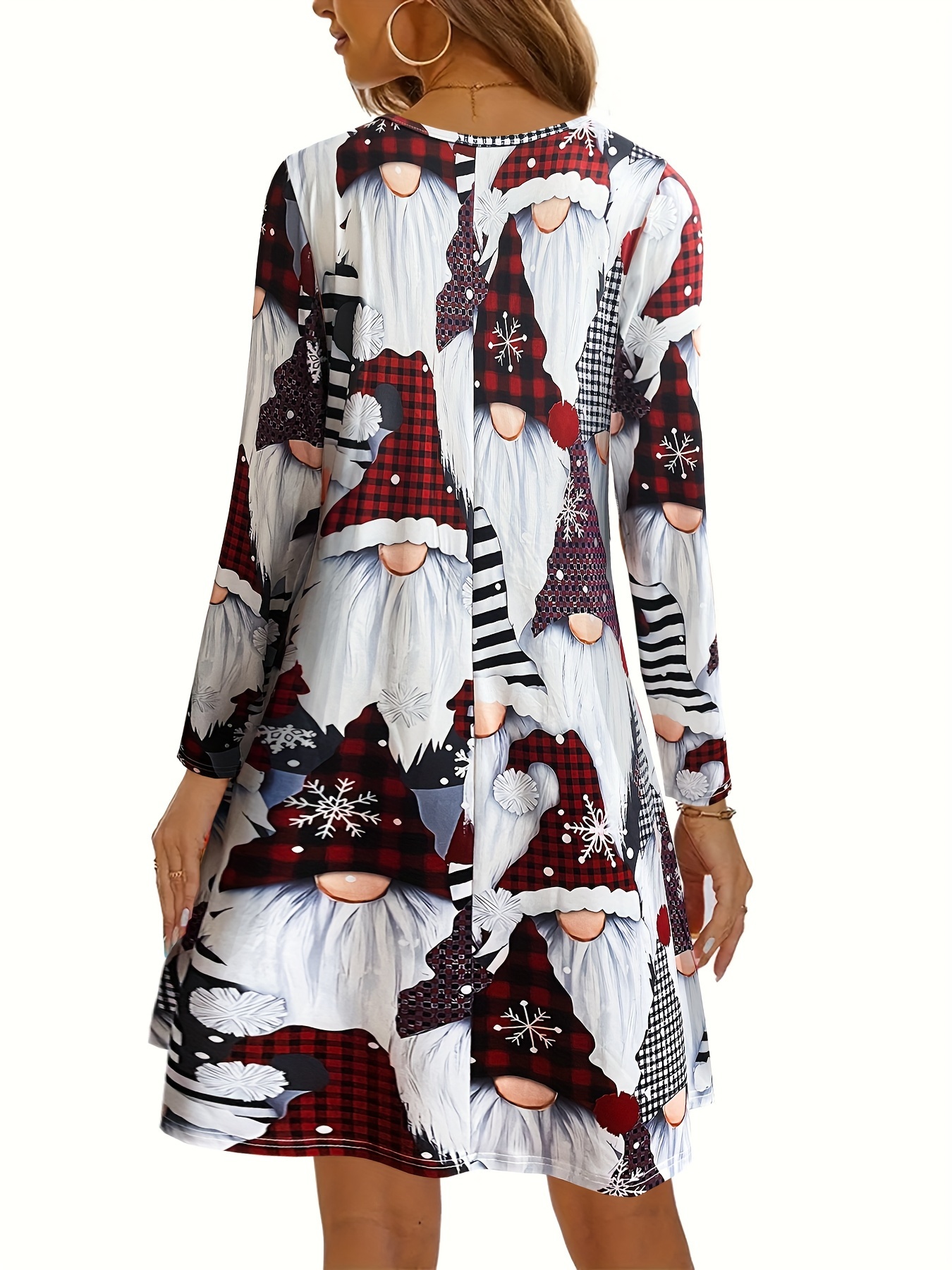 gnome christmas dress womens festive christmas gnome print v neck long sleeve